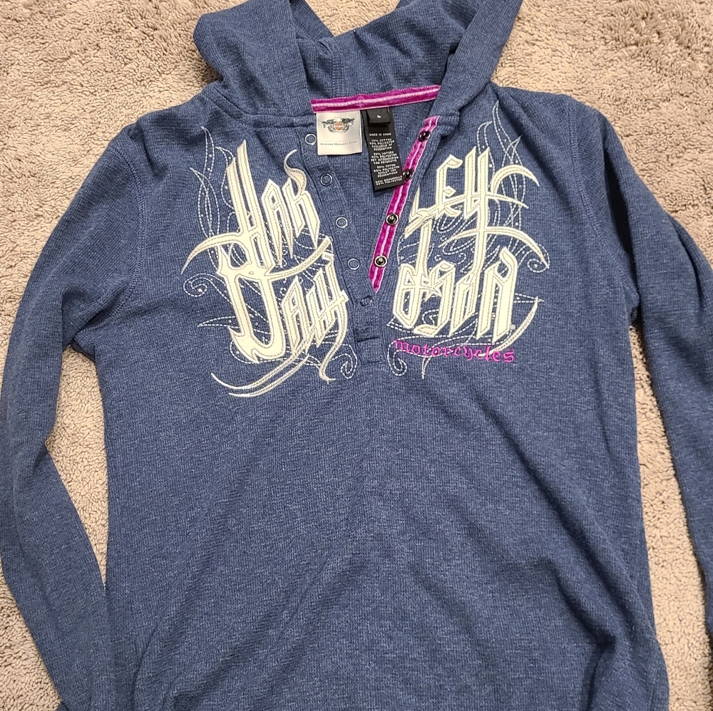 Harley Davidson Long Sleeve Hooded Shirt L